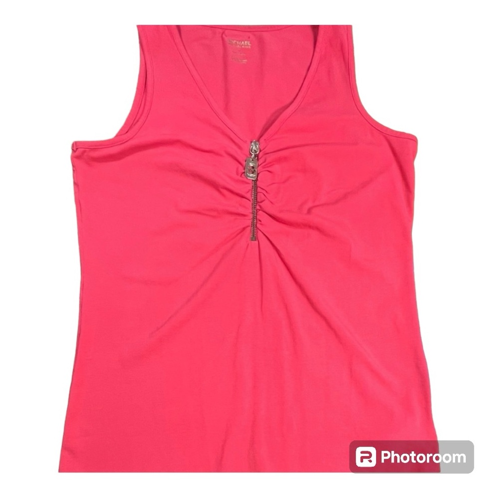 Michael Kors cotton stretch sleeveless, zip V-neck coral-colored comfy top med
